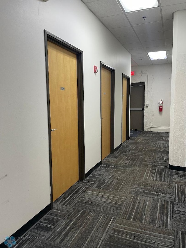 319 Broadway N Unit 207, Fargo, ND 58102 - hallway with dark carpet, a drop ceiling, and elevator