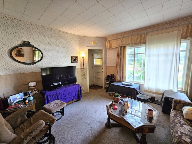214 Vasa Ave, Fergus Falls, MN 56537 - living room featuring wallpapered walls, plenty of natural light, and carpet flooring