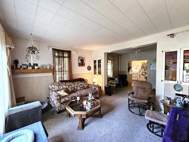 214 Vasa Ave, Fergus Falls, MN 56537 - carpeted living room with wallpapered walls