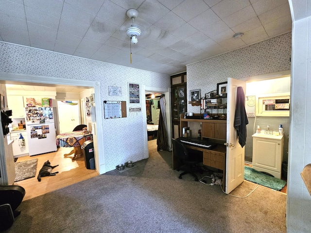 214 Vasa Ave, Fergus Falls, MN 56537 - office featuring wallpapered walls, carpet, and a sink