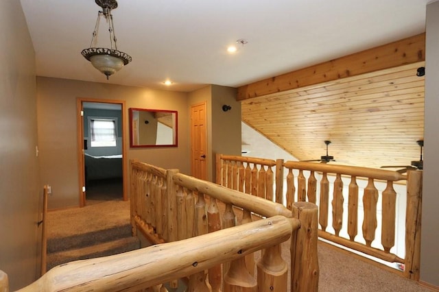 39192 460th Ave, Perham, MN 56573 - hall featuring carpet flooring, an upstairs landing, and recessed lighting