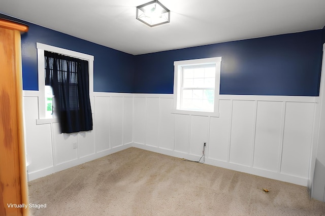 39192 460th Ave, Perham, MN 56573 - unfurnished room with a wainscoted wall, carpet, and a decorative wall