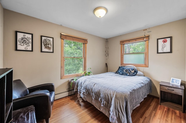 677 Quinnell Ave N, Lakeland, MN 55043 - bedroom with multiple windows, a baseboard radiator, wood finished floors, and baseboards