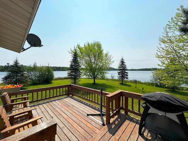 3883 Pleasant Ln, Fayal Twp, MN 55734 - deck with a water view, area for grilling, and a yard
