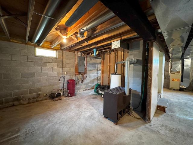 3883 Pleasant Ln, Fayal Twp, MN 55734 - basement with heating unit, electric panel, and water heater