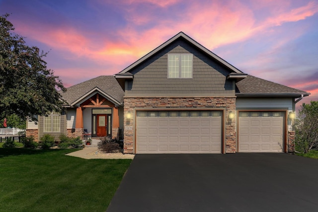 13478 Clearwater Cir, Rogers, MN 55374 - craftsman inspired home with driveway, stone siding, and a front lawn