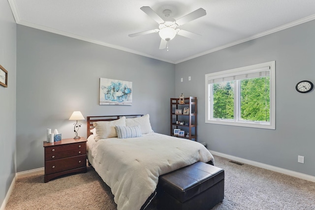 13478 Clearwater Cir, Rogers, MN 55374 - bedroom with light carpet, crown molding, and a ceiling fan