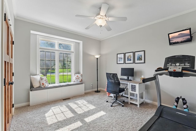 13478 Clearwater Cir, Rogers, MN 55374 - office with carpet, crown molding, and ceiling fan