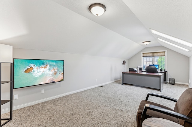 13478 Clearwater Cir, Rogers, MN 55374 - carpeted home office with vaulted ceiling and a skylight