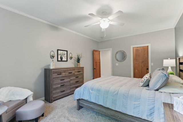 13478 Clearwater Cir, Rogers, MN 55374 - bedroom with light colored carpet, ornamental molding, and a ceiling fan