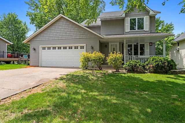 1580 9th Street Cir SE, Forest Lake, MN 55025 - traditional home featuring an attached garage, concrete driveway, a porch, a front yard, and roof with shingles