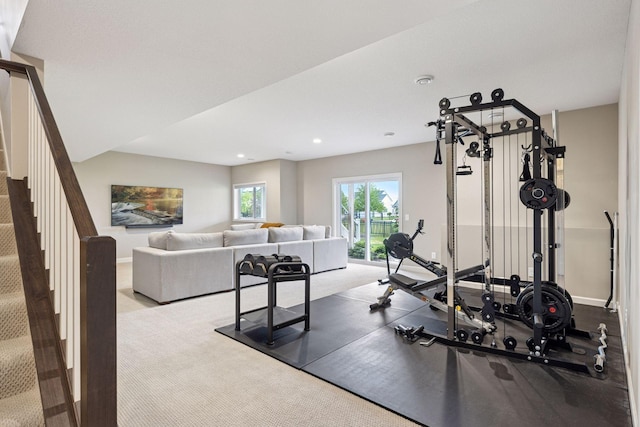 5175 White Star Ln, Woodbury, MN 55129 - workout area featuring recessed lighting, carpet, and baseboards