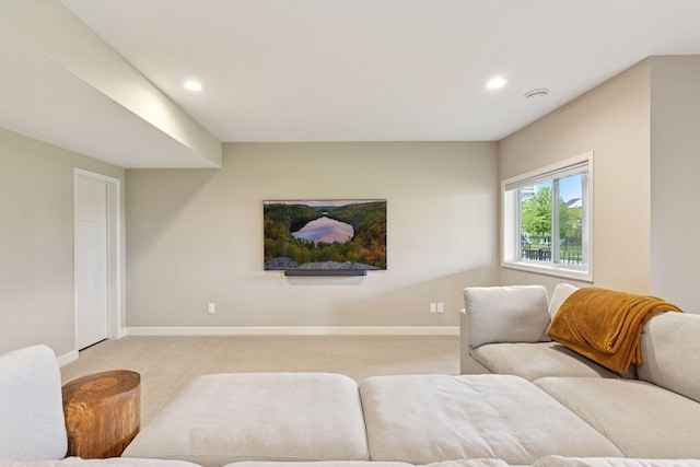 5175 White Star Ln, Woodbury, MN 55129 - living room featuring light carpet, baseboards, and recessed lighting