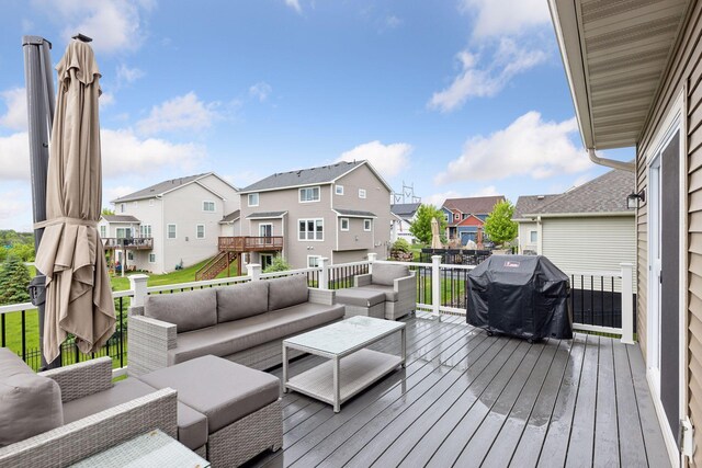 5175 White Star Ln, Woodbury, MN 55129 - wooden terrace with a residential view, an outdoor hangout area, and area for grilling