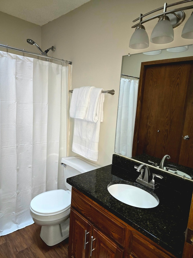 11173 Edgewood Cir N, Champlin, MN 55316 - full bathroom with vanity, wood finished floors, toilet, and curtained shower