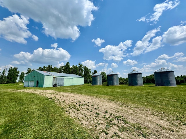 31083 County Road 4, Badger, MN 56714 - view of green lawn with an outbuilding, a detached garage, and driveway