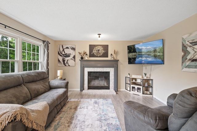 4142 Joppa Cir, Savage, MN 55378 - living area with wood finished floors, a glass covered fireplace, and baseboards
