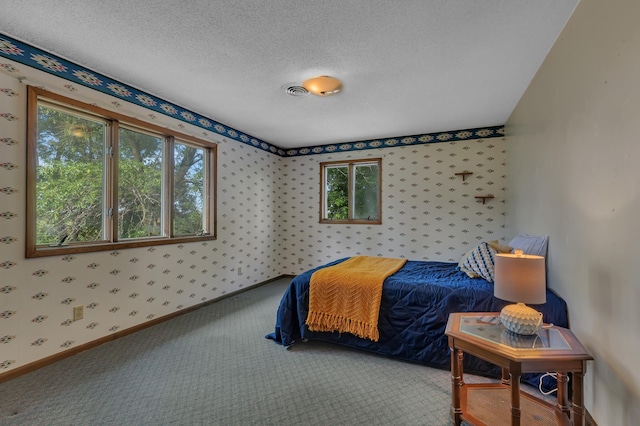 37875 600th Ave, Eden Valley, MN 55329 - carpeted bedroom featuring wallpapered walls and a textured ceiling