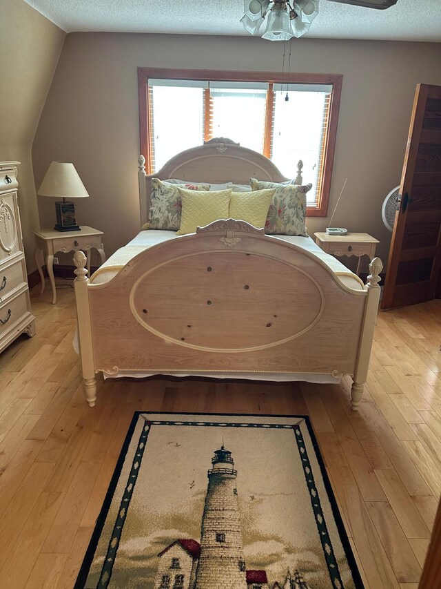 70 Lakeview Dr, Slayton, MN 56172 - bedroom with light wood-type flooring, vaulted ceiling, and a textured ceiling