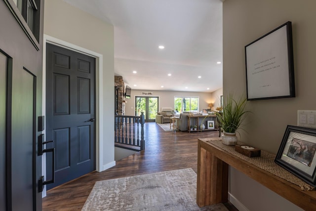25397 Island View Dr, Cohasset, MN 55721 - foyer with dark wood finished floors, baseboards, and recessed lighting