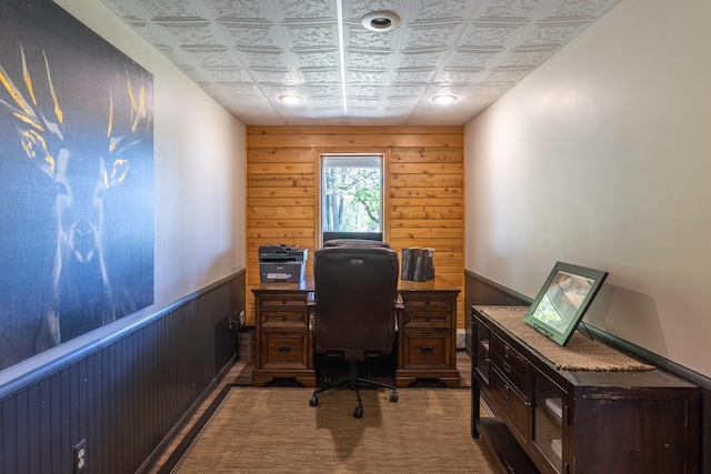 25397 Island View Dr, Cohasset, MN 55721 - office area with an ornate ceiling and wood walls