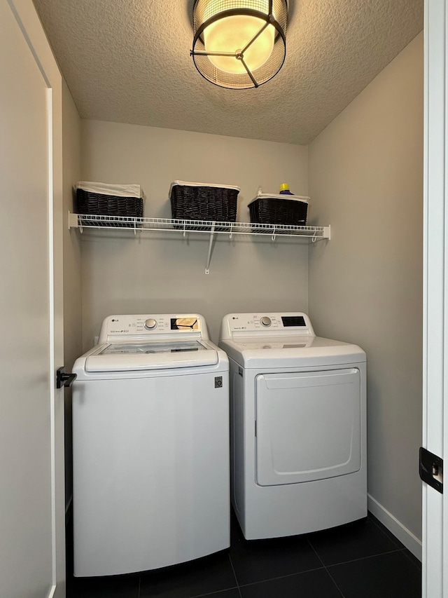 4848 161st St W, Lakeville, MN 55044 - washroom featuring separate washer and dryer, a textured ceiling, and dark tile patterned flooring