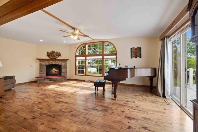 505 Superior Ave, Crosby, MN 56441 - living area with a ceiling fan, wood finished floors, recessed lighting, and a fireplace
