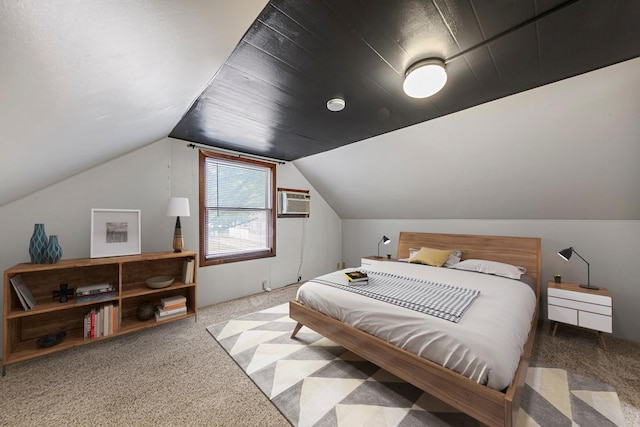 912 State St N, Waseca, MN 56093 - carpeted bedroom featuring lofted ceiling and a wall mounted air conditioner