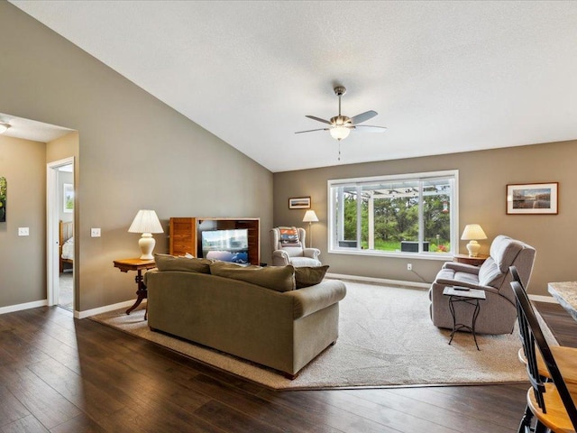 9308 Viking St, Brainerd, MN 56401 - living room featuring ceiling fan, wood-type flooring, and vaulted ceiling