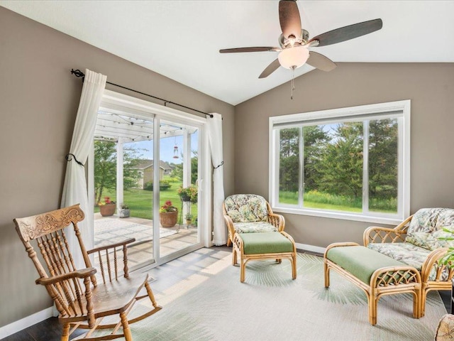 9308 Viking St, Brainerd, MN 56401 - living area featuring lofted ceiling and ceiling fan