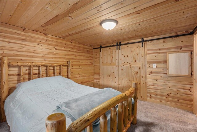134315 Lone Pine Ln, Garfield Twp, WI 54001 - carpeted bedroom with wooden ceiling and a barn door