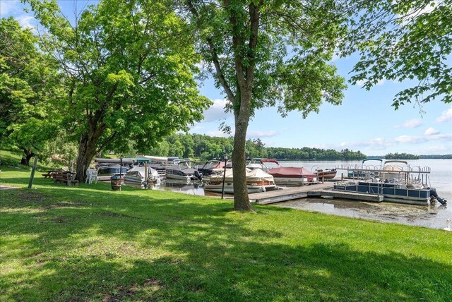 134315 Lone Pine Ln, Garfield Twp, WI 54001 - dock area with a yard and a water view