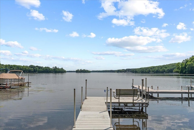134315 Lone Pine Ln, Garfield Twp, WI 54001 - dock area featuring boat lift, a water view, and a wooded view