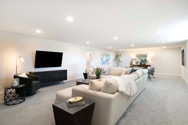 12443 Drayton Trl, Apple Valley, MN 55124 - living room with light colored carpet, recessed lighting, and baseboards