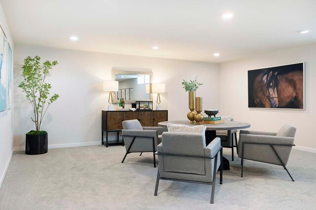 12443 Drayton Trl, Apple Valley, MN 55124 - dining space with light colored carpet, recessed lighting, and baseboards
