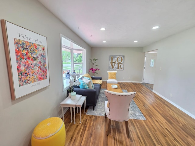 4106 Woodbine Ln N, Brooklyn Center, MN 55429 - living room featuring wood finished floors, baseboards, and recessed lighting