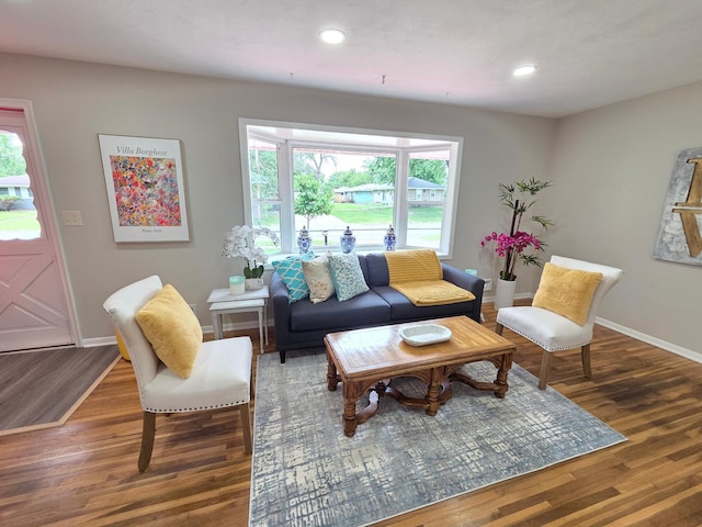 4106 Woodbine Ln N, Brooklyn Center, MN 55429 - living room featuring wood finished floors, baseboards, and recessed lighting