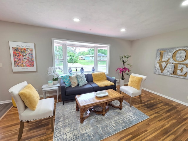 4106 Woodbine Ln N, Brooklyn Center, MN 55429 - living area with wood finished floors, baseboards, and recessed lighting