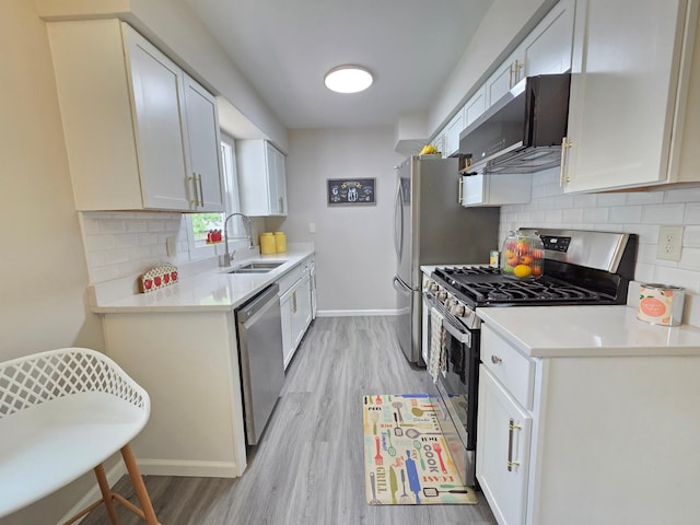 4106 Woodbine Ln N, Brooklyn Center, MN 55429 - kitchen featuring a sink, stainless steel appliances, light wood-style floors, and backsplash