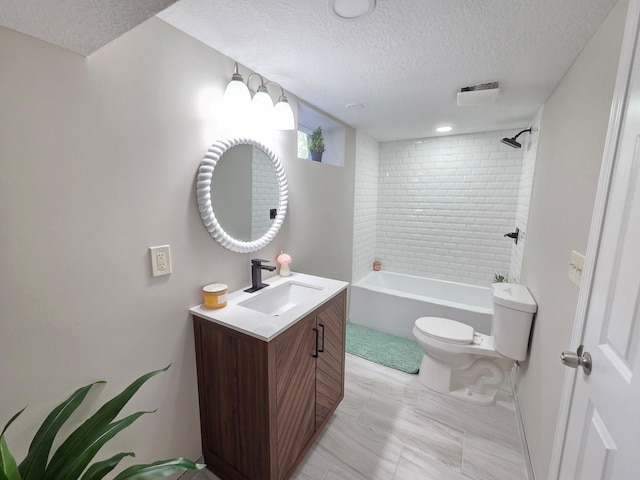 4106 Woodbine Ln N, Brooklyn Center, MN 55429 - full bathroom featuring a textured ceiling, toilet, vanity, and shower / bath combination