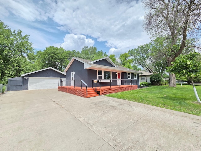 4106 Woodbine Ln N, Brooklyn Center, MN 55429 - single story home featuring a garage, an outbuilding, a porch, a front lawn, and stucco siding