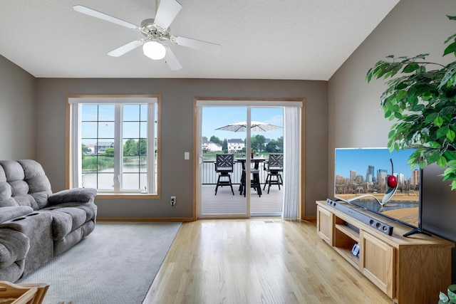 10777 181st Cir NW, Elk River, MN 55330 - living room featuring light wood-style floors and a ceiling fan
