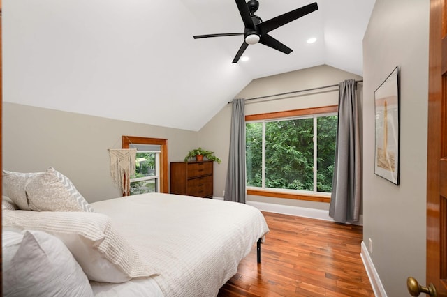 2916 26th St, Minneapolis, MN 55406 - bedroom featuring lofted ceiling, wood finished floors, recessed lighting, and a ceiling fan