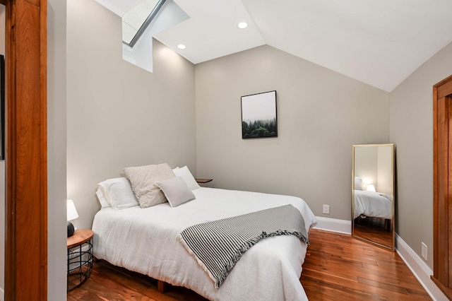 2916 26th St, Minneapolis, MN 55406 - bedroom featuring wood-type flooring, vaulted ceiling, and recessed lighting