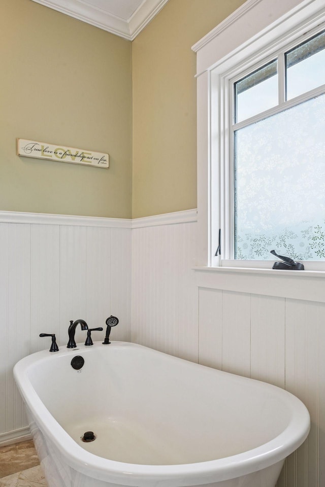 1755 Chateau Way, Minnetrista, MN 55359 - full bathroom with a wainscoted wall, a soaking tub, and ornamental molding