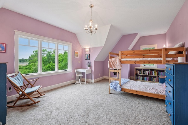 1755 Chateau Way, Minnetrista, MN 55359 - bedroom featuring carpet floors, a chandelier, and lofted ceiling
