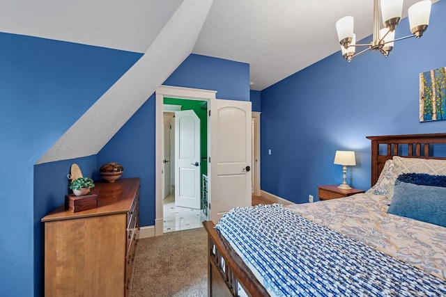 1755 Chateau Way, Minnetrista, MN 55359 - bedroom featuring lofted ceiling, carpet flooring, and a chandelier