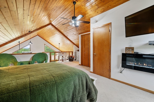 43190 Government Rd, Hinckley, MN 55037 - bedroom featuring wooden ceiling, carpet, and lofted ceiling