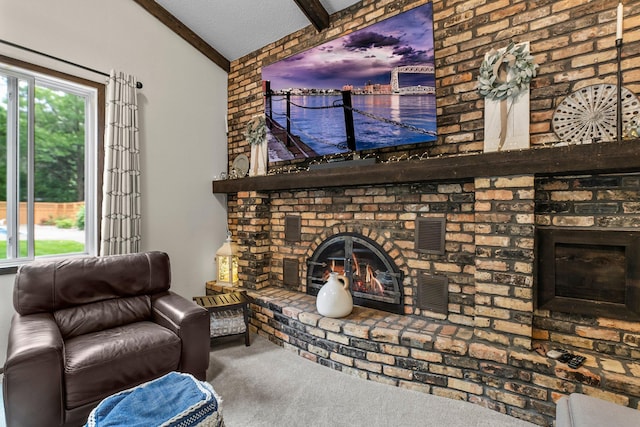 8409 Knollwood Dr, Mounds View, MN 55112 - carpeted living room featuring a brick fireplace