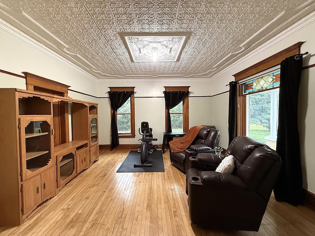 78994 160th St, Sacred Heart, MN 56285 - living area with an ornate ceiling, light wood-style flooring, and baseboards